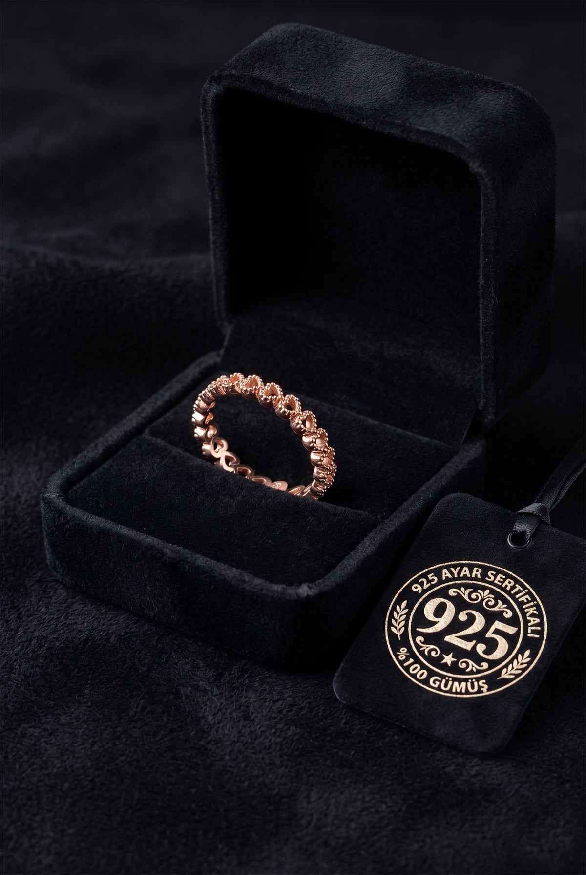 Rose Gold Heart Eternity Ring - Adjustable in 925 sterling silver - view 2