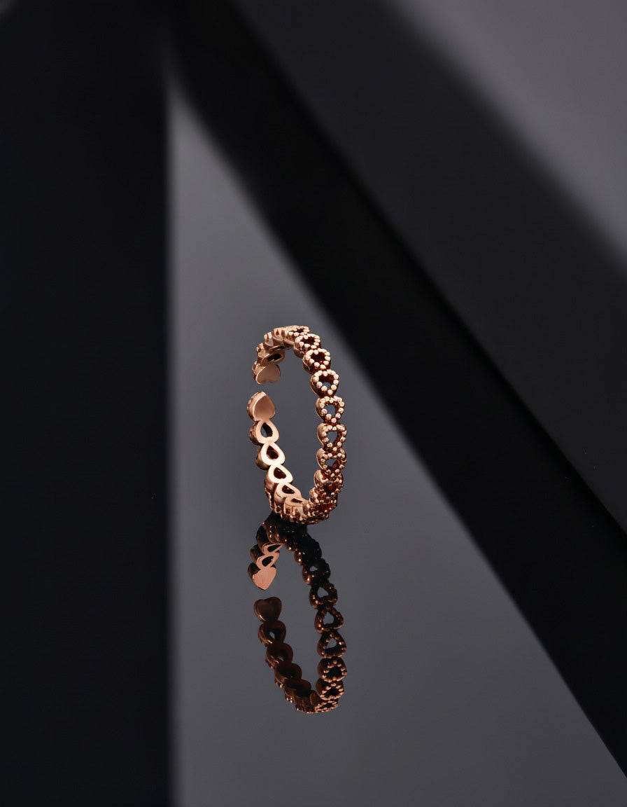 Rose Gold Heart Eternity Ring - Adjustable in 925 sterling silver - view 3