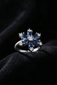Saphir-Lotosblume - Verstellbarer Zirkonia-Ring | 925er Silber