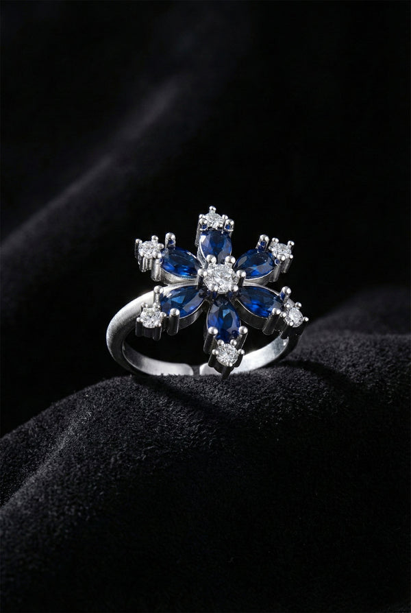 Saphir-Lotosblume - Verstellbarer Zirkonia-Ring | 925er Silber