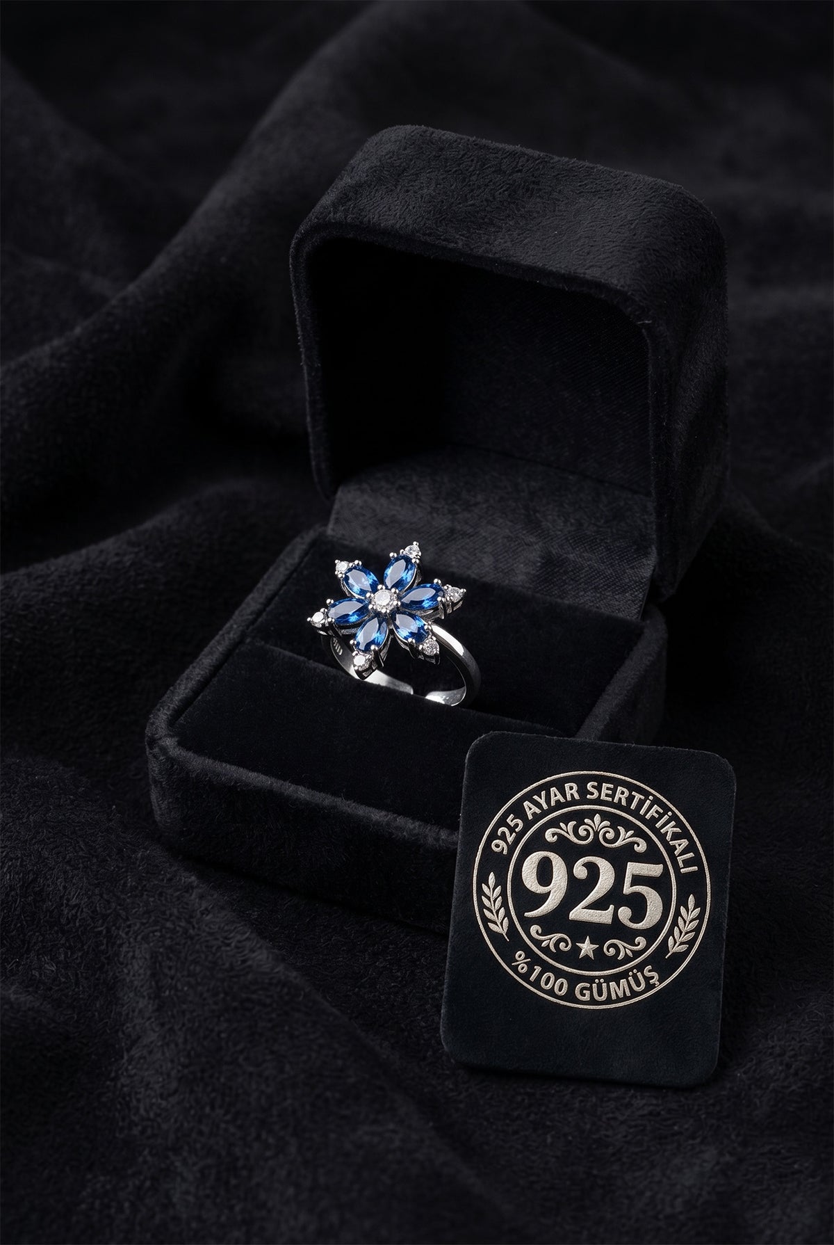 Saphir-Lotosblume - Verstellbarer Zirkonia-Ring | 925er Silber