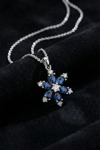 Rhodium Sapphire Zircon Lotus Flower Necklace | 925 Silver