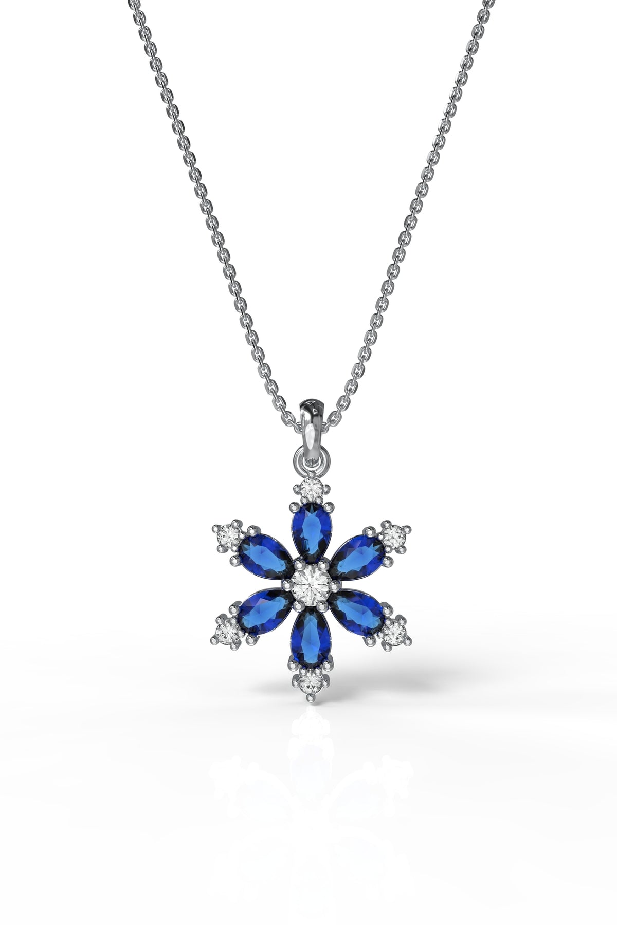 Rhodium Sapphire Zircon Lotus Flower Necklace | 925 Silver