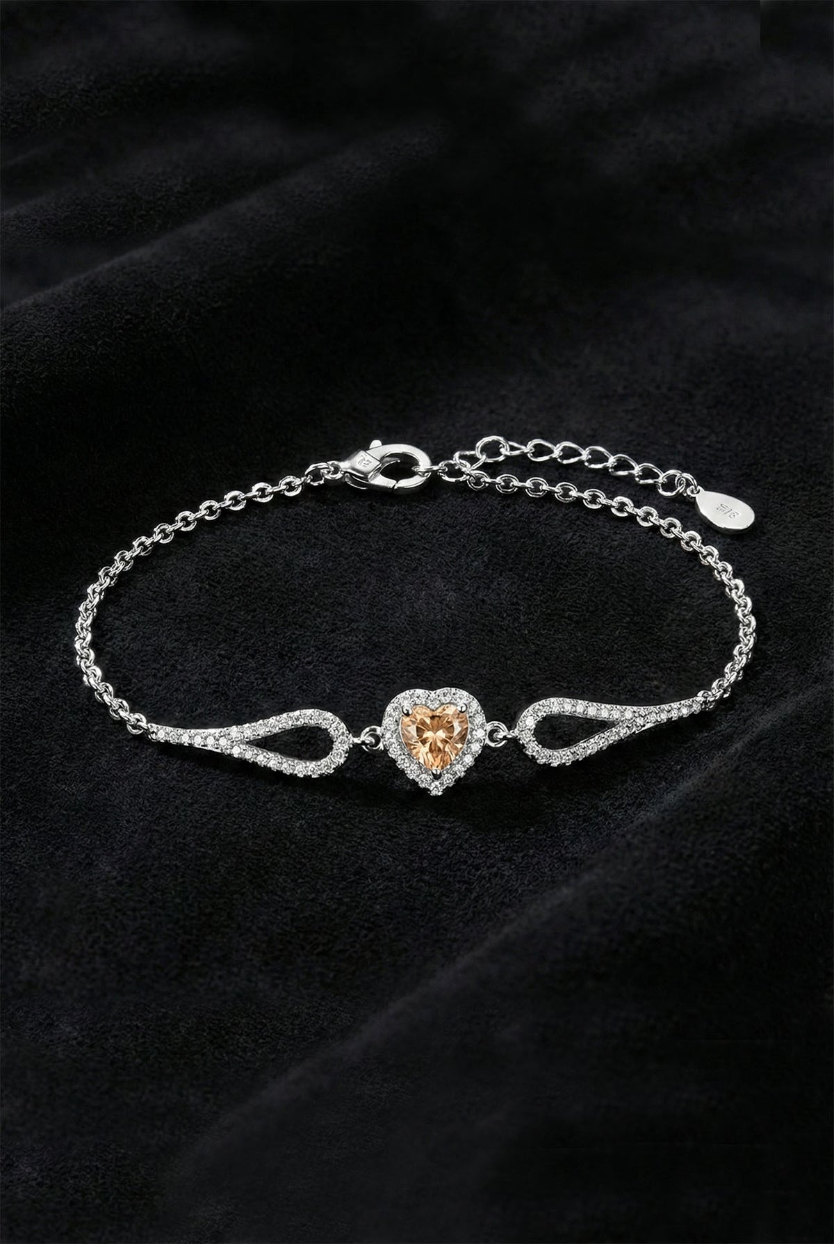 Citrine Heart Halo Bracelet in 925 sterling silver