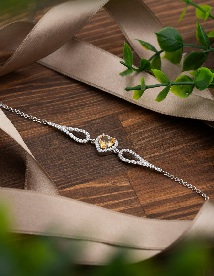 Bracelet halo cœur en citrine | Argent 925