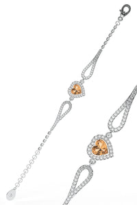 925 Sterling Silver Rhodium Plated Diamond-Look Citrine Heart Bracelet