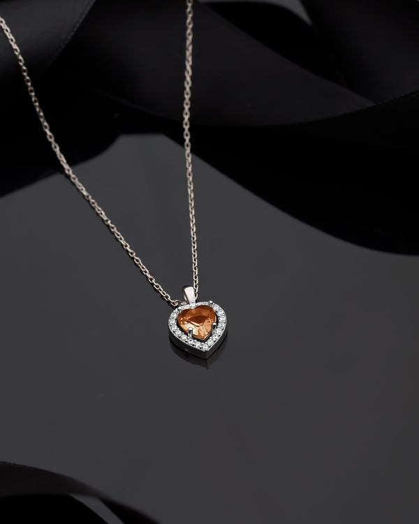 925 Sterling Silver Rhodium Plated Citrine Heart Necklace with Diamond Look