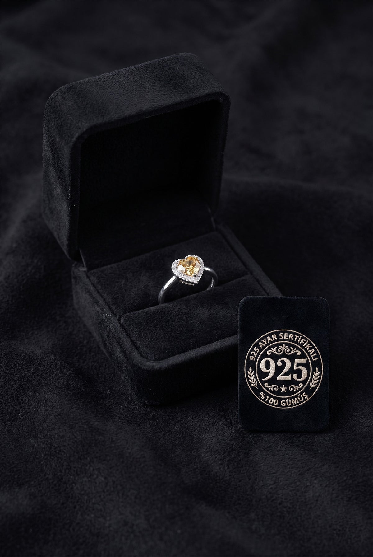 Heart Citrine - Zircon Halo Adjustable Ring in 925 sterling silver - view 2