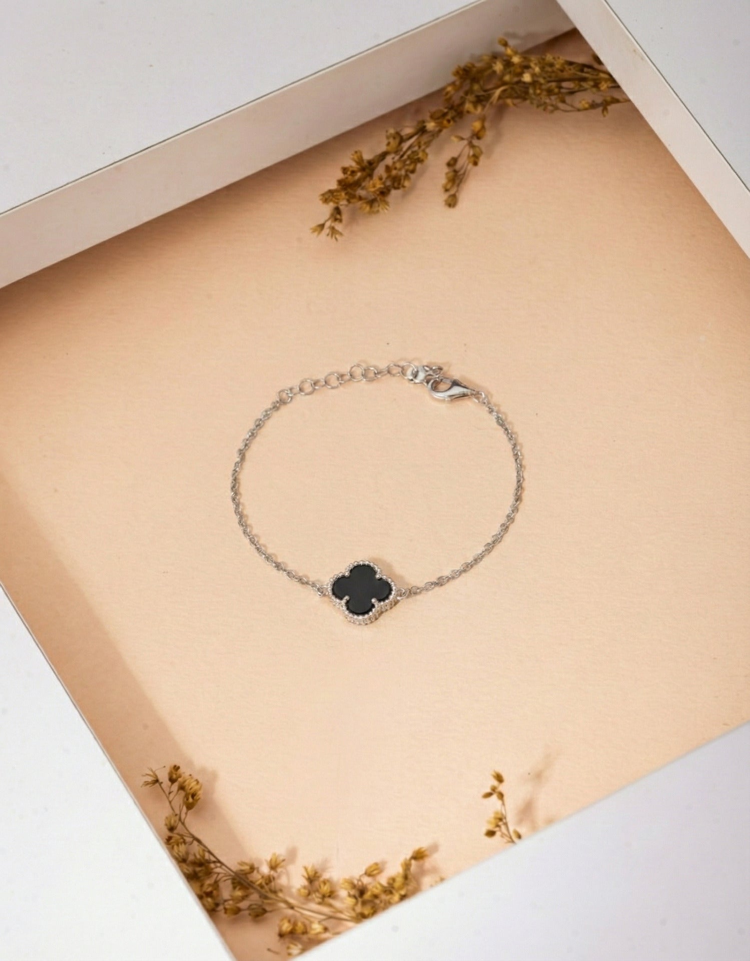 White Mother of Pearl Single Clover Bracelet Rhodium Plated Silver