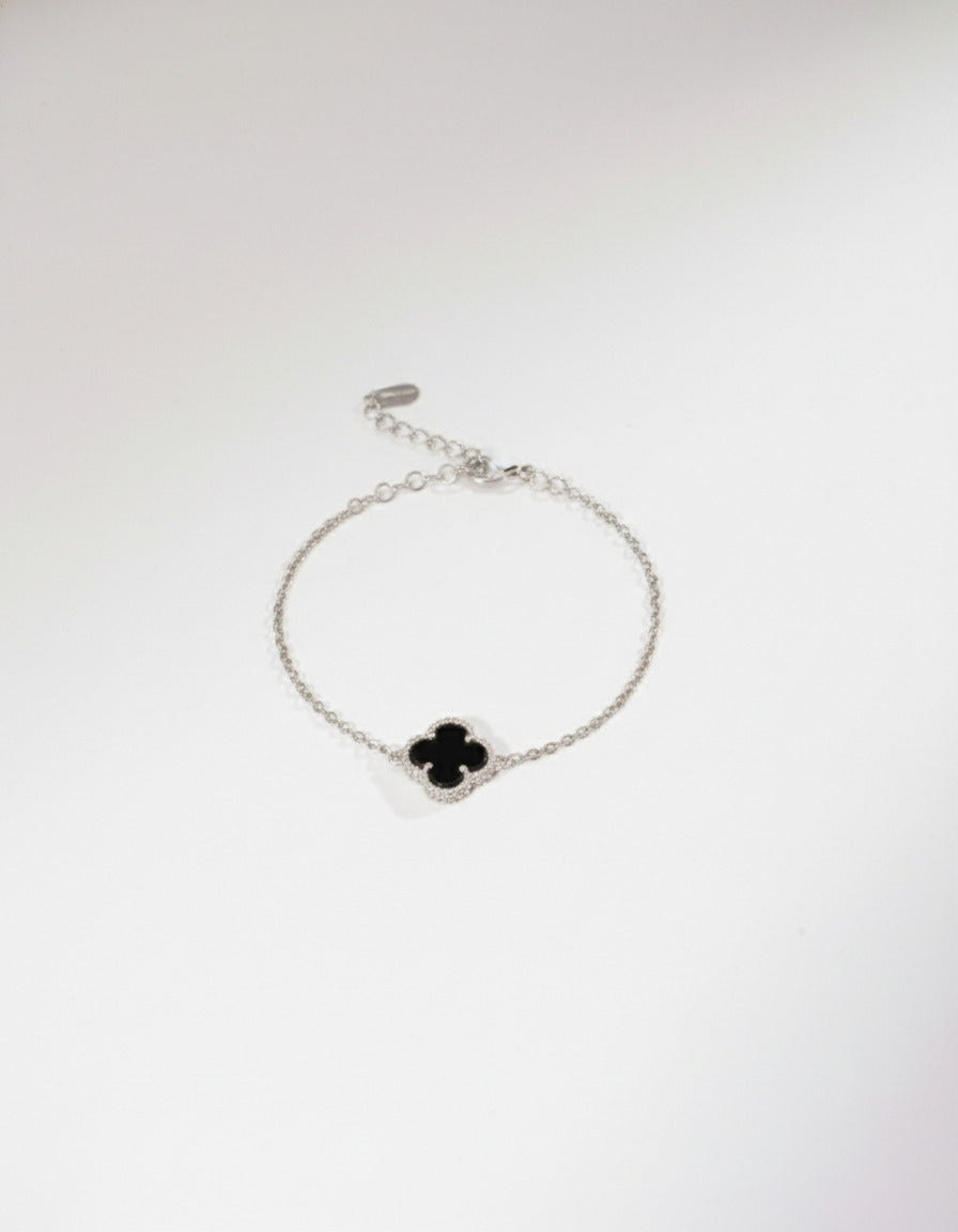 White Mother of Pearl Single Clover Bracelet Rhodium Plated Silver