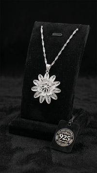 925 Sterling Silver Filigree Sunflower Medallion Necklace