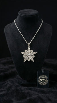 925 Sterling Silver Filigree Handmade Daffodil 3D Silver Necklace