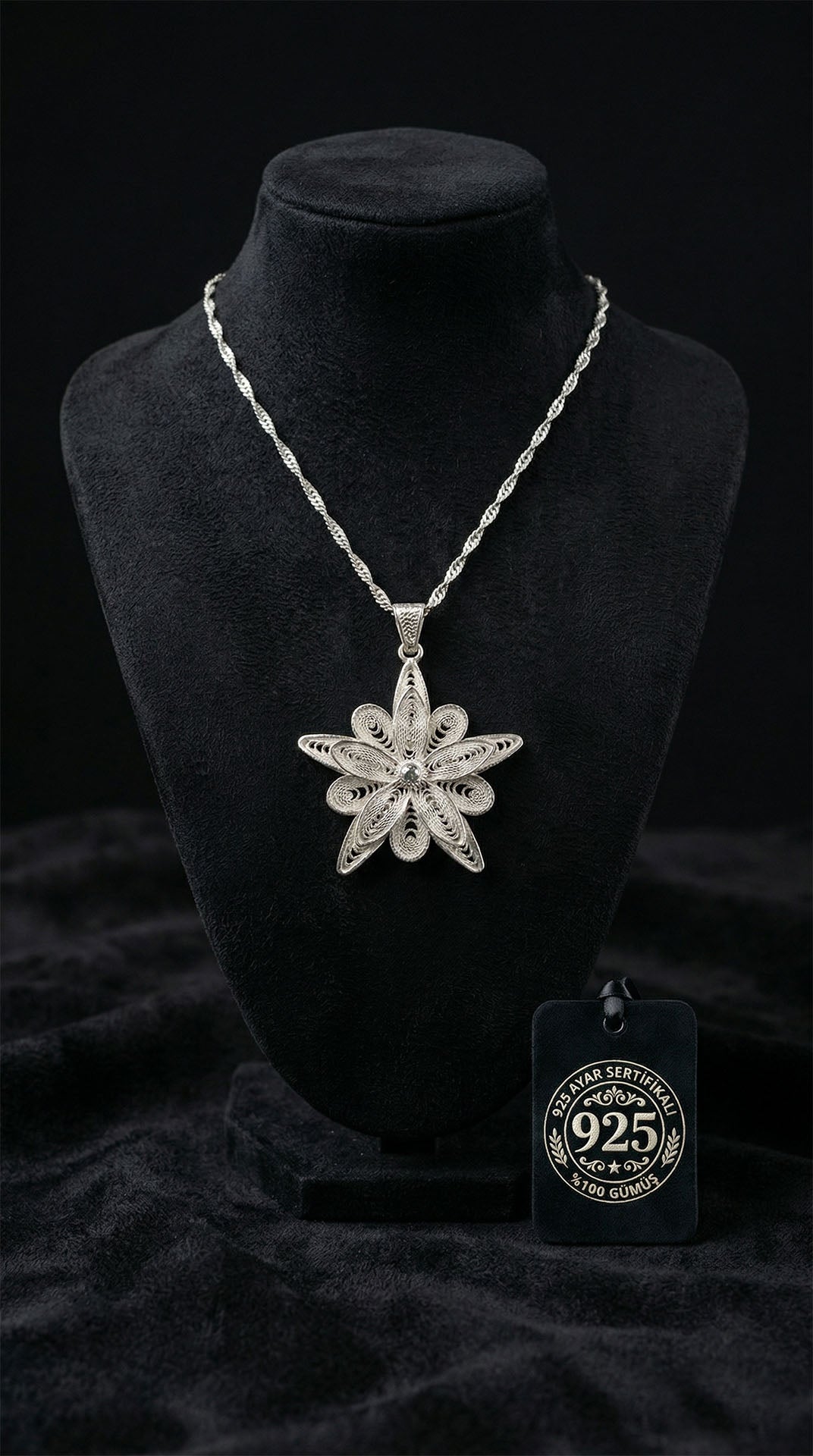 925 Sterling Silver Filigree Handmade Daffodil 3D Silver Necklace