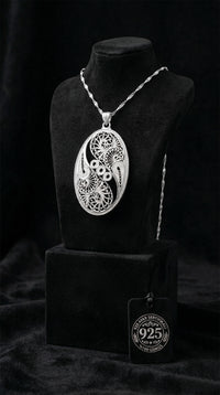 925 Sterling Silver Filigree Handmade Special Edition Oval Life Cycle Medallion Necklace
