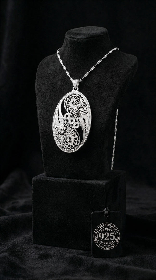 925 Sterling Silver Filigree Handmade Special Edition Oval Life Cycle Medallion Necklace