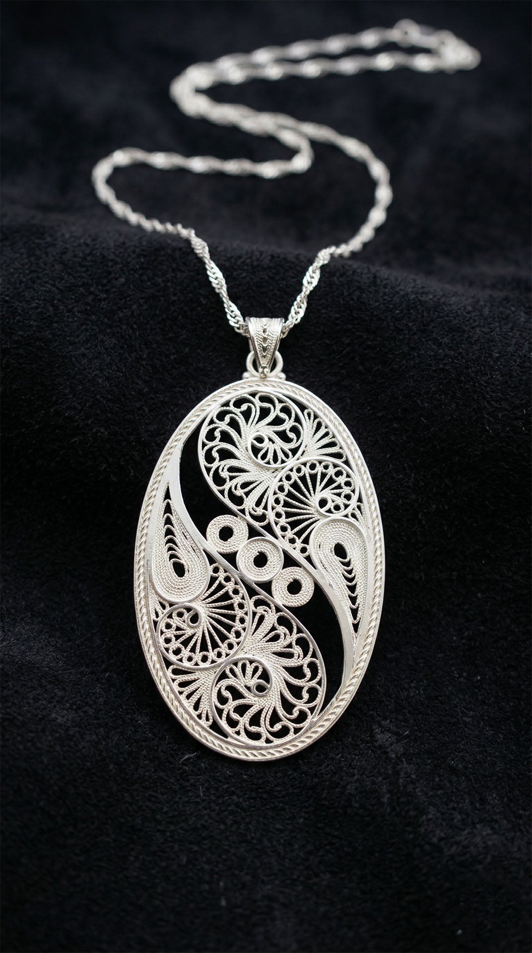 Filigree Handmade Special Series Oval Life Cycle Medallion Necklace Silver