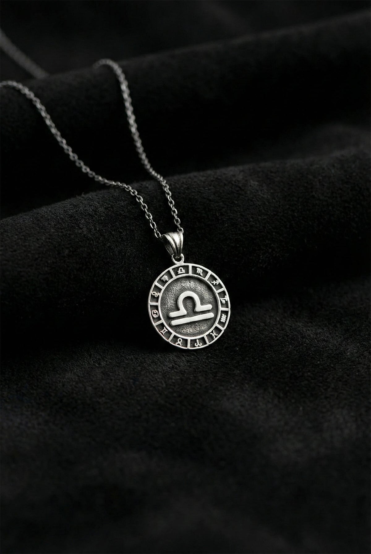 Libra Zodiac Sign Wheel Medallion Necklace | 925 Silver