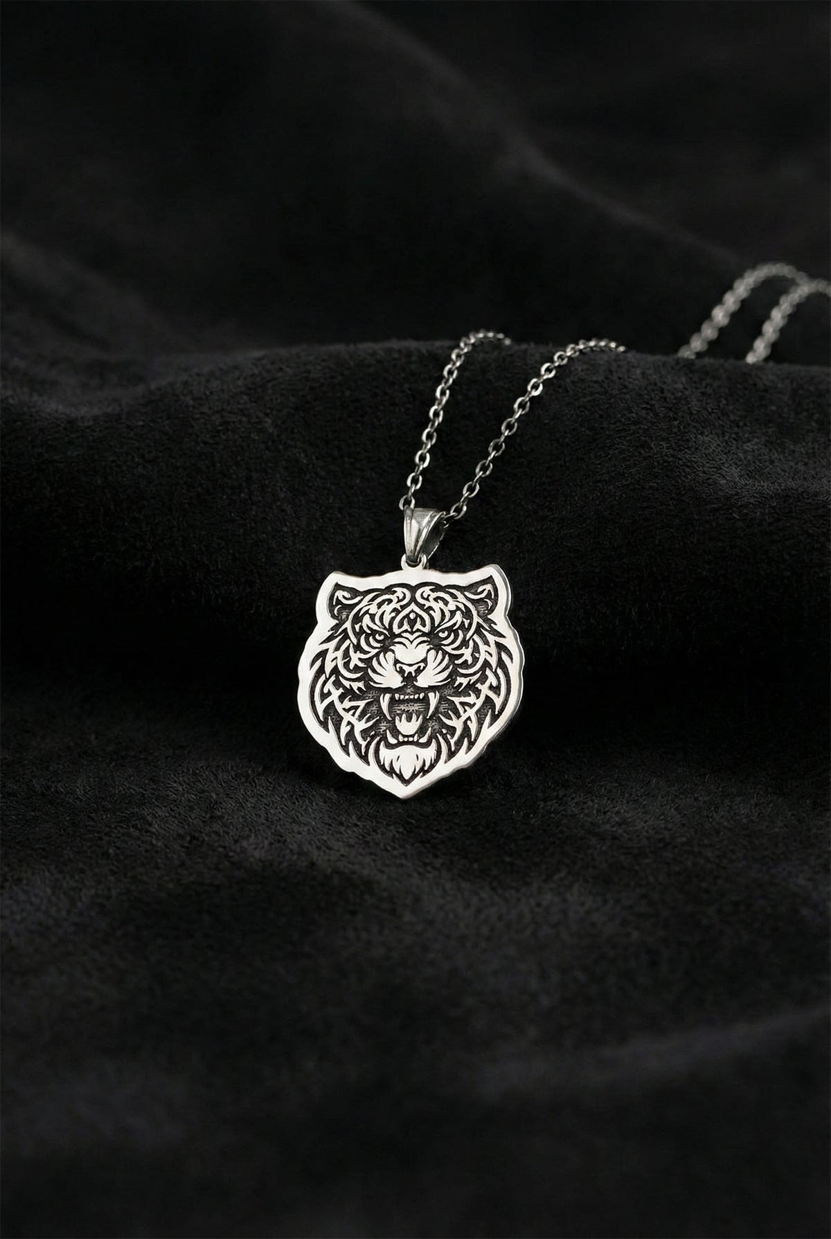 Tribal Tiger Medaillon Unisex-Halskette 45-55 cm aus 925er Sterlingsilber