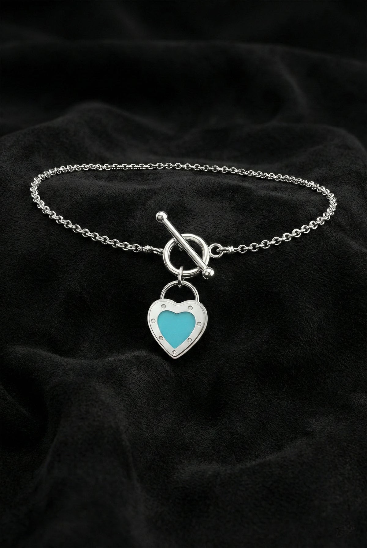 Armband mit türkisfarbenem Herz-Vorhängeschloss-Anhänger aus 925er Sterlingsilber