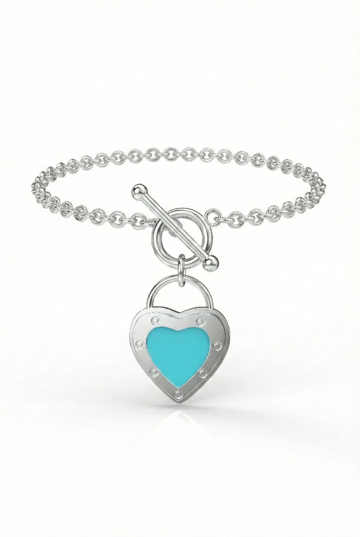Turquoise Enameled Heart Lock Charm Bracelet in 925 sterling silver - view 3
