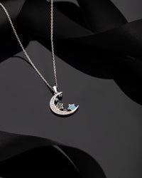 925 Sterling Silver Turquoise Rhodium Moon Star Sky Necklace