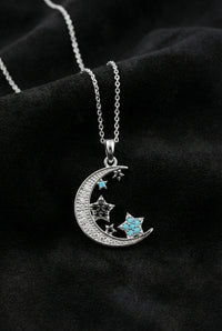 Turquoise Crescent Moon & Stars Necklace | 925 Silver