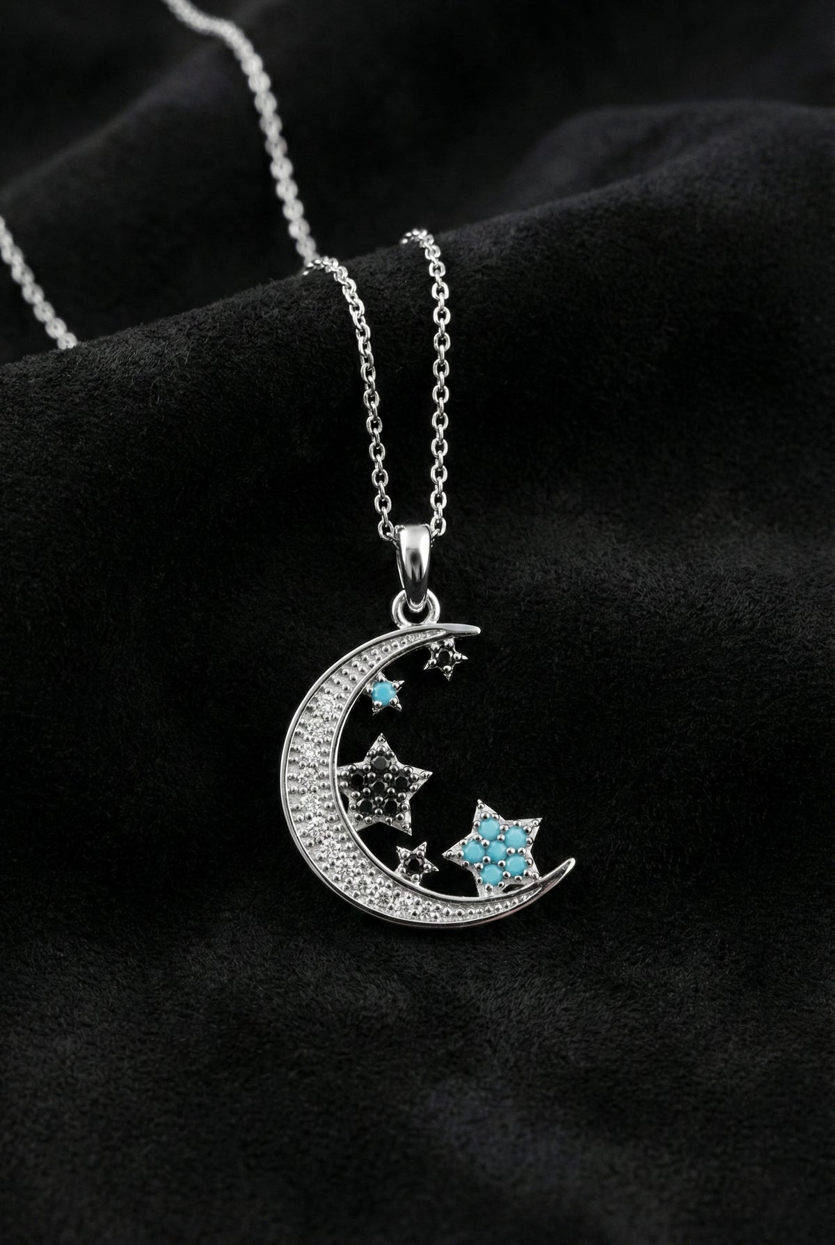 Türkis Halbmond & Sterne Halskette | 925 Silber
