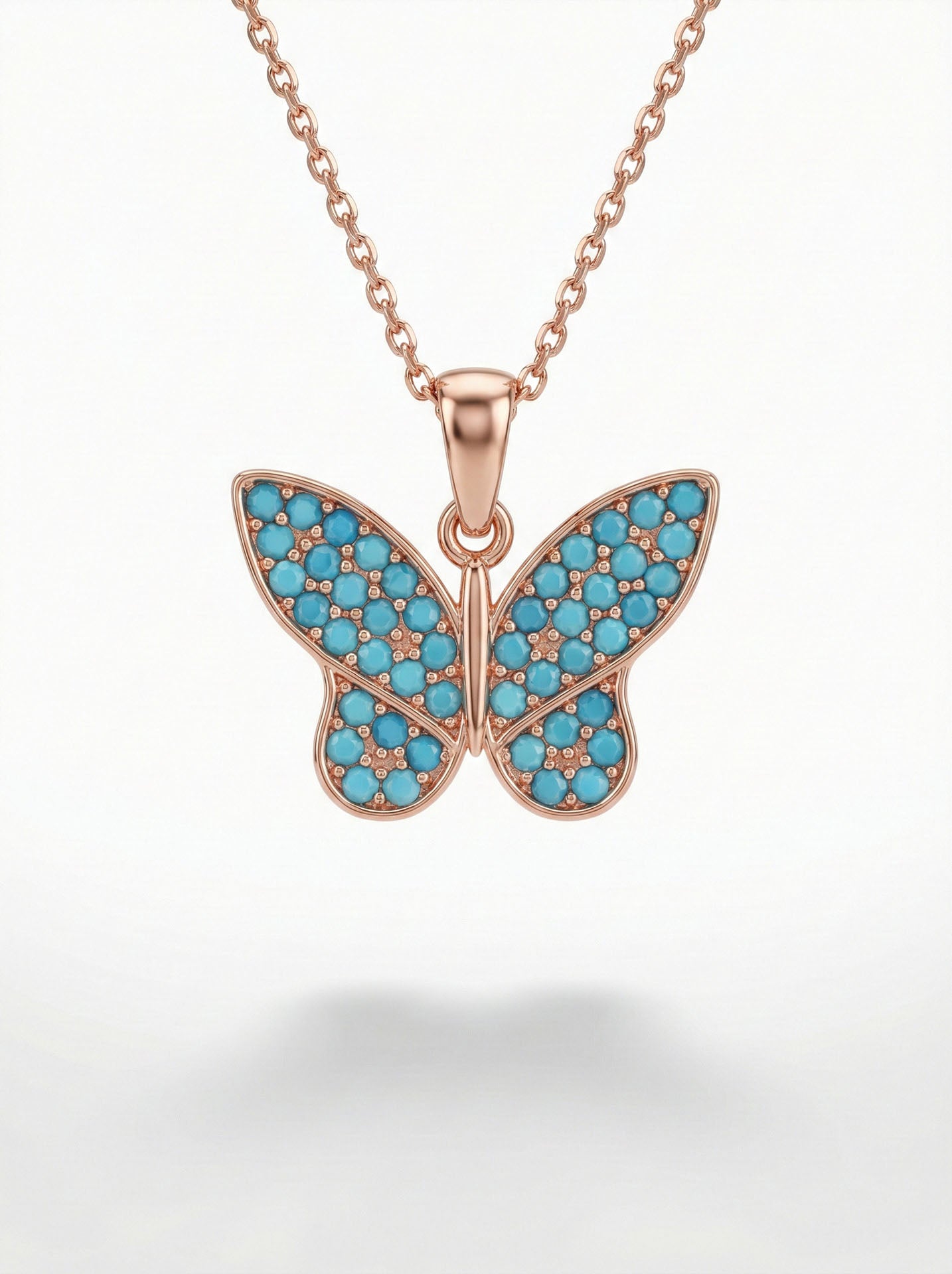 Turquoise Butterfly Necklace Rose Gold Plated Silver