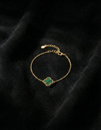 Black Onyx Single Clover Bracelet Gold Plated Silver