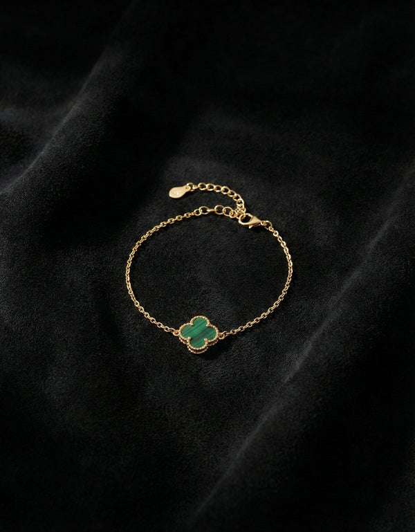Black Onyx Single Clover Bracelet Gold Plated Silver