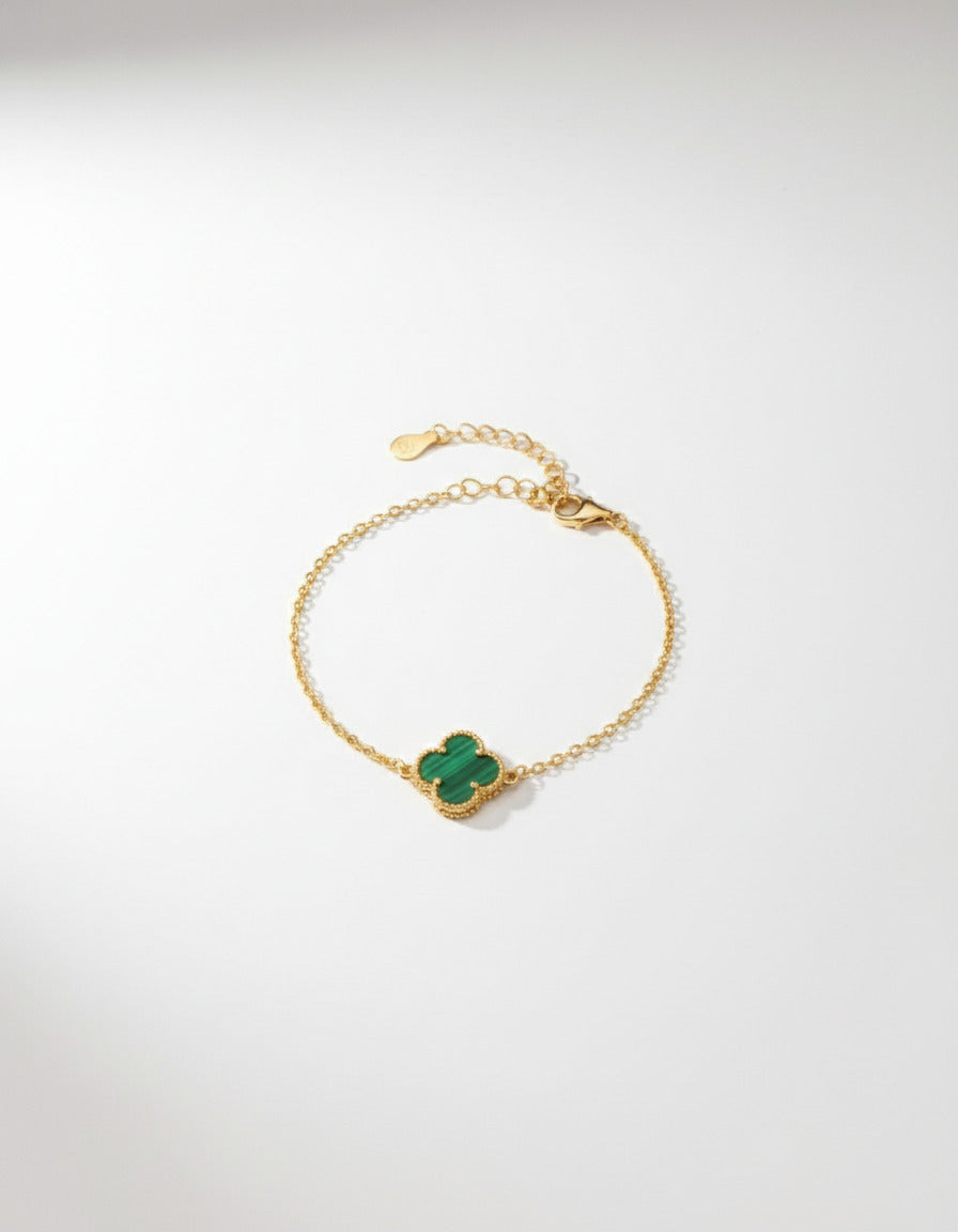 Black Onyx Single Clover Bracelet Gold Plated Silver