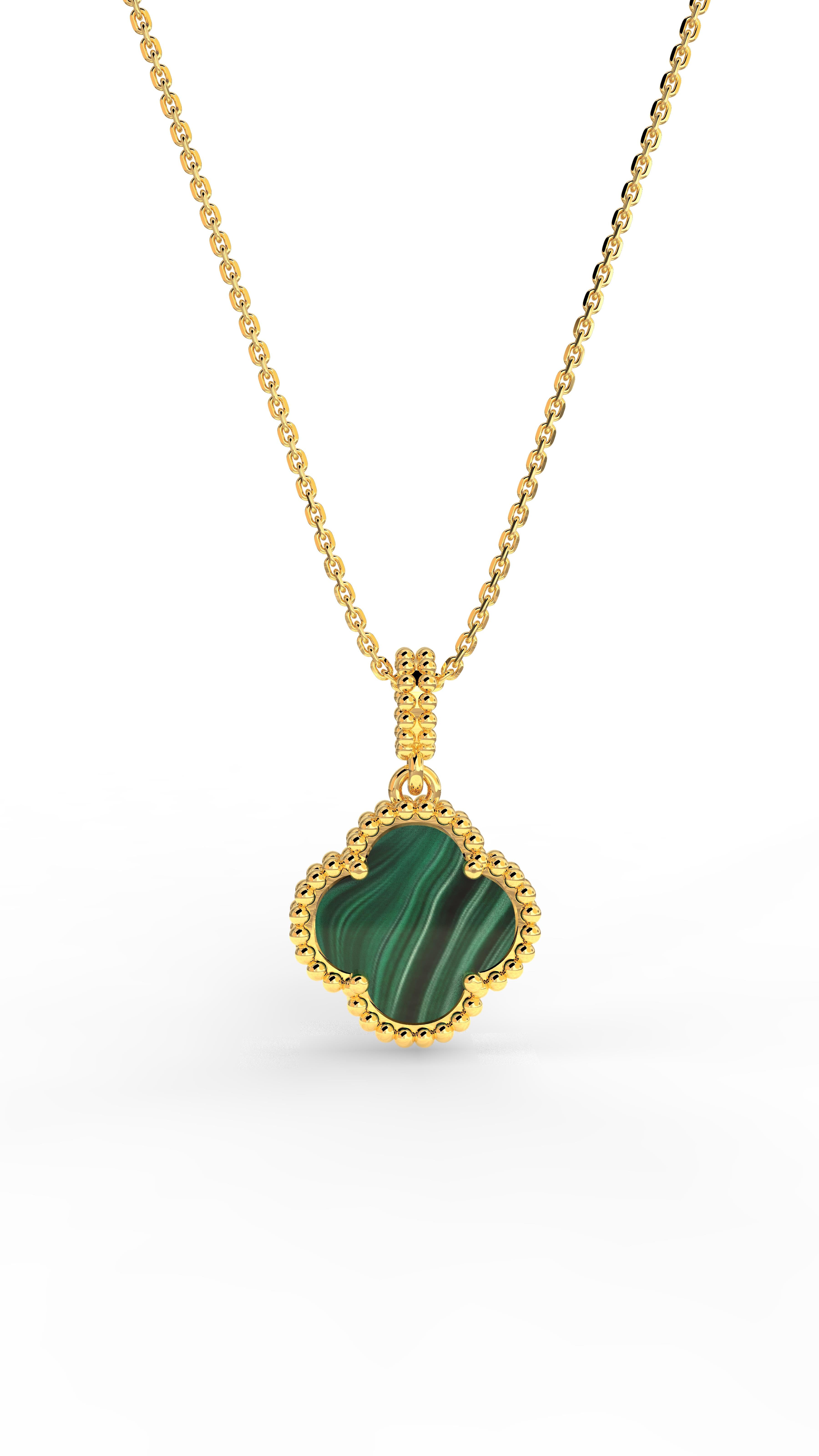 925 Ayar Yeşil Kaplangözü Taşlı Gold Van Cleef Yonca Gümüş Kolye