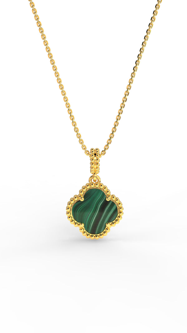 925 Ayar Yeşil Kaplangözü Taşlı Gold Van Cleef Yonca Gümüş Kolye