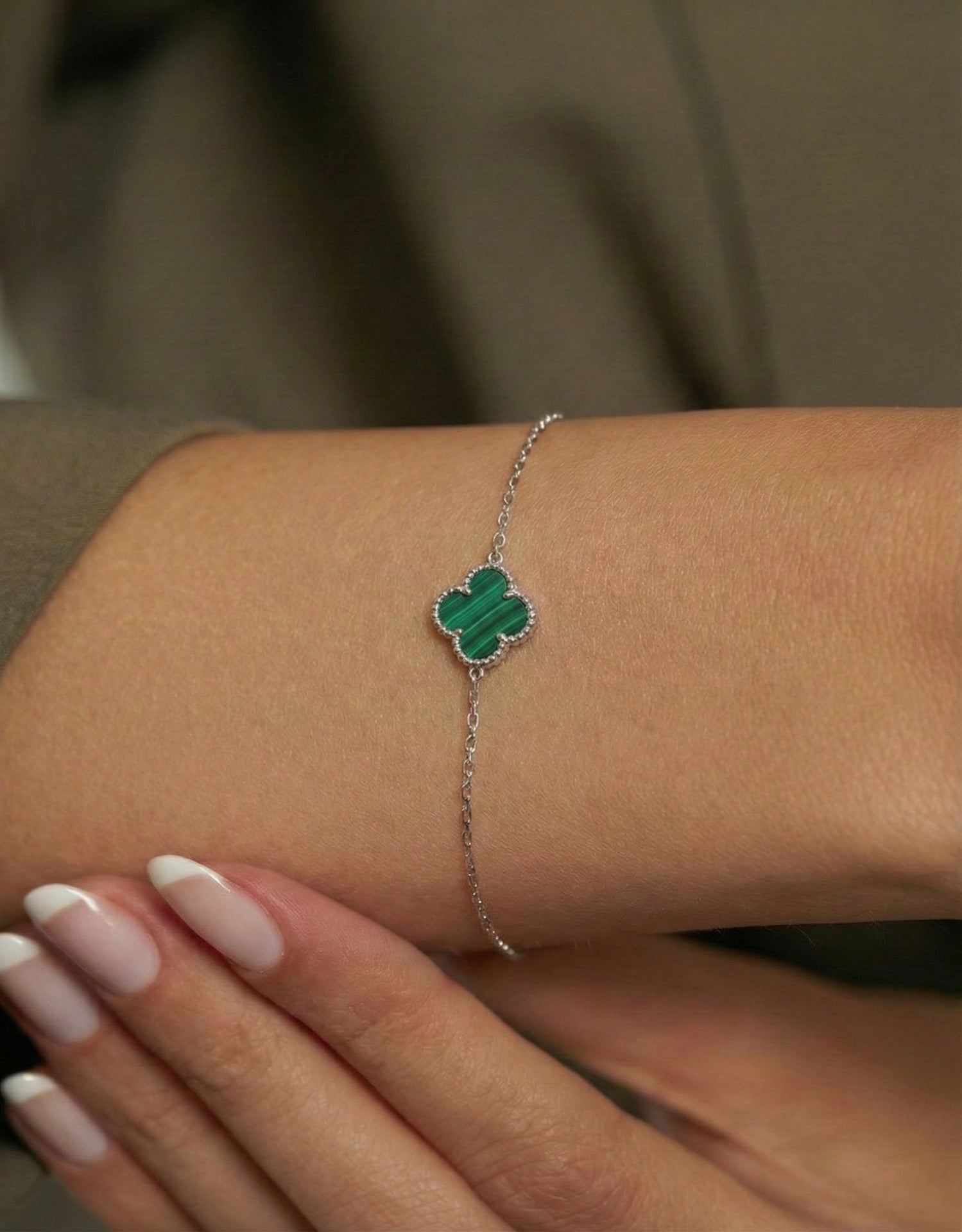 Black Onyx Single Clover Bracelet Rhodium Plated Silver