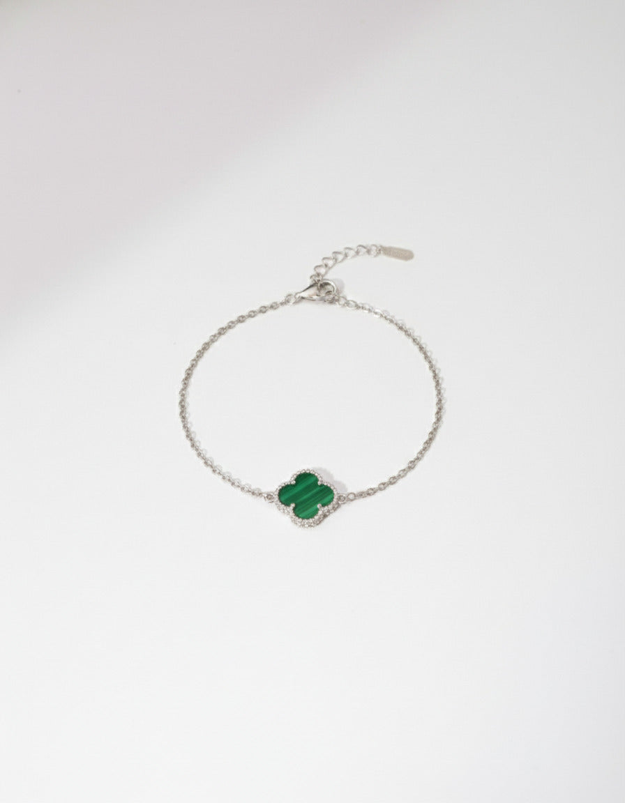 Black Onyx Single Clover Bracelet Rhodium Plated Silver