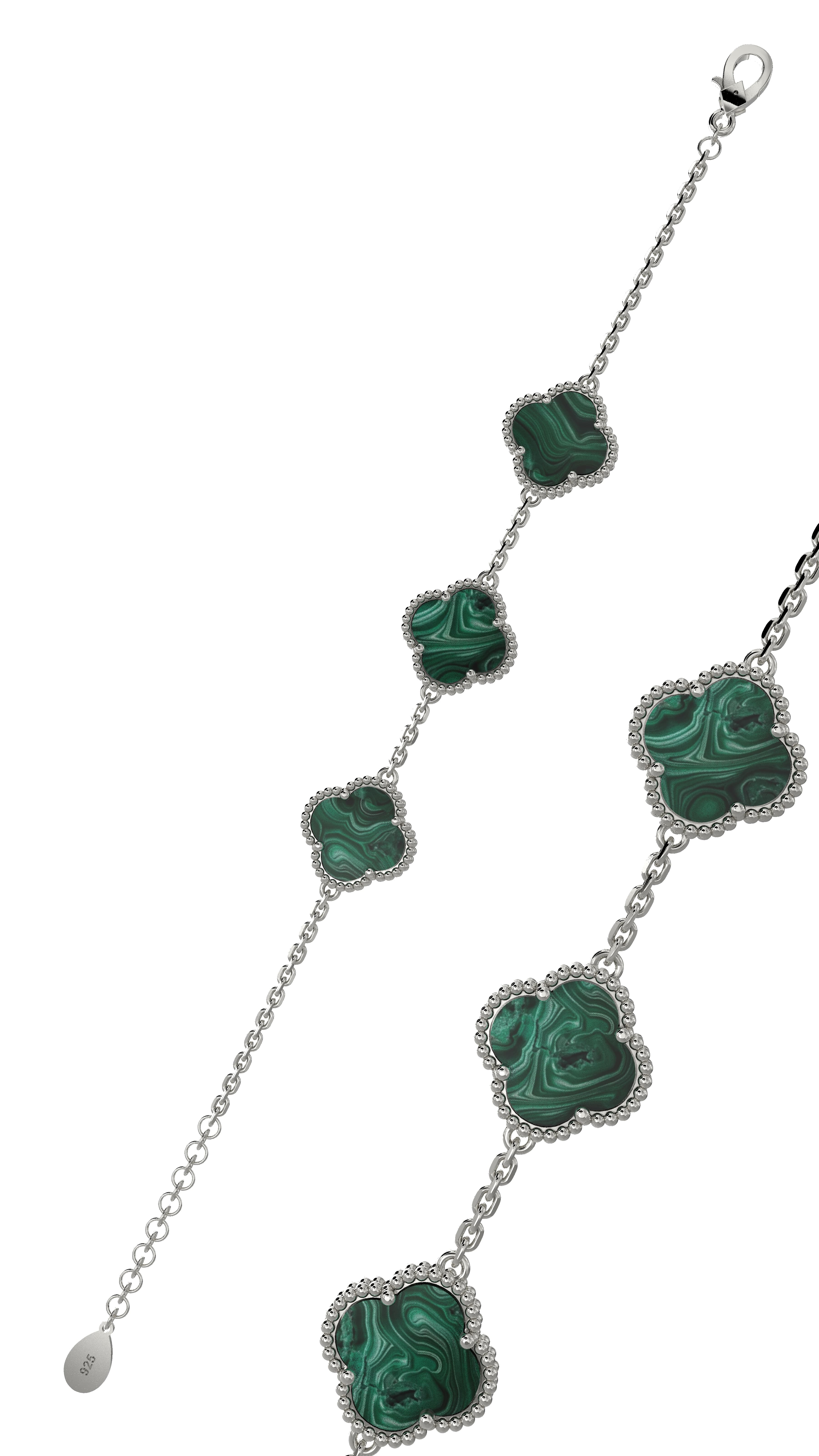 Green Tiger's Eye Trio Clover Bracelet Rhodium Plated Silver