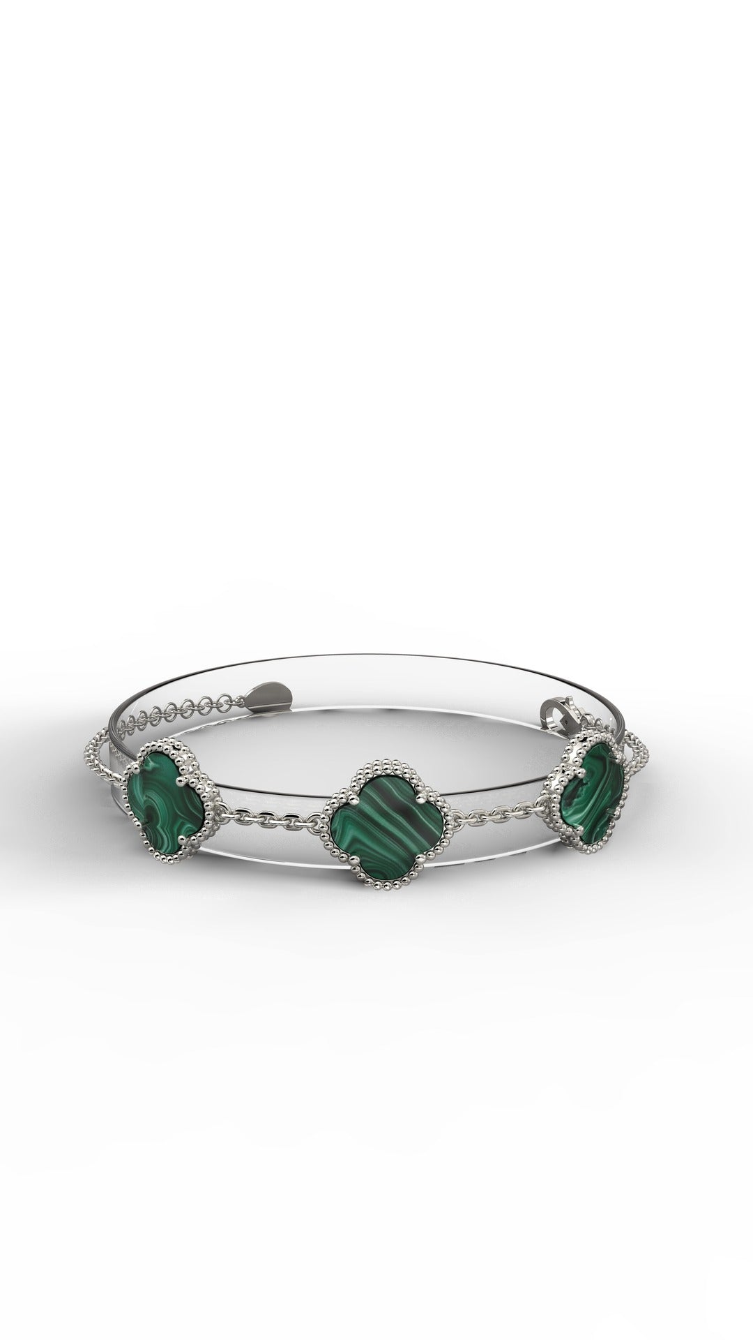 Rhodium Green Tiger Eye Triple Clover Bracelet in 925 sterling silver - view 4