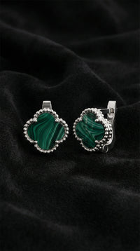 Green Malachite Clover Leverback Earrings | 925 Silver