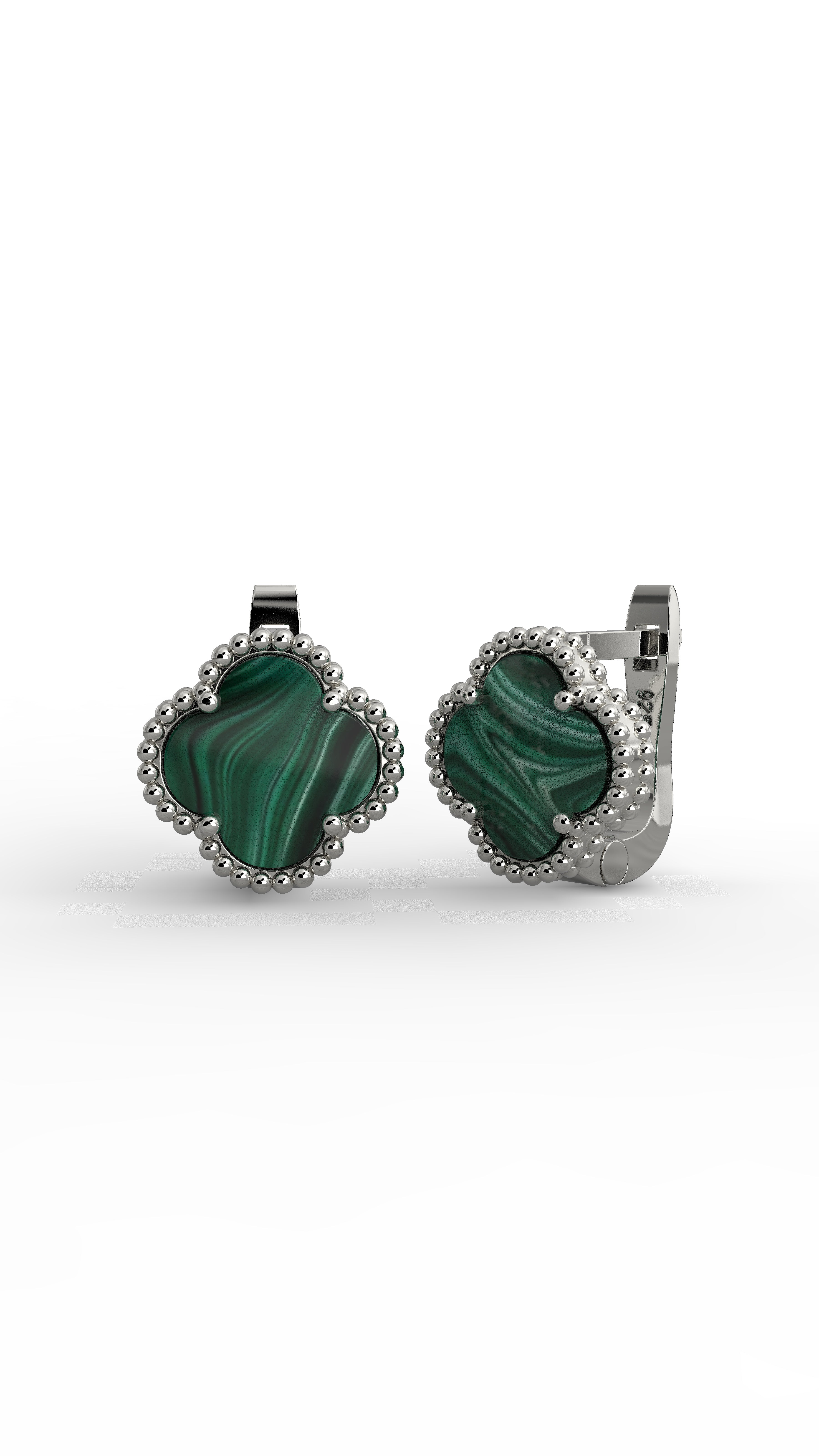 Green Tiger's Eye Clover Earrings Rhodium Plated Silver
