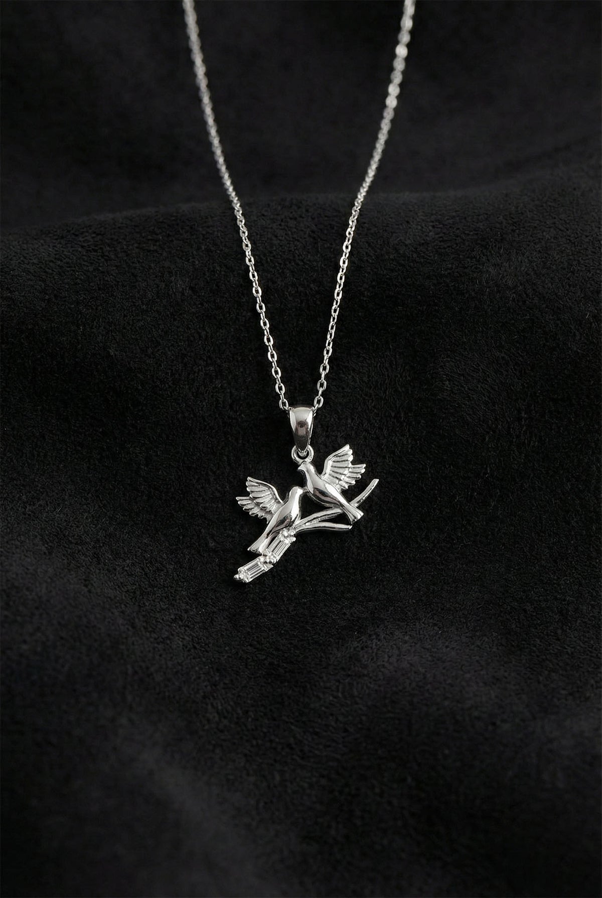 Love Birds Branch Necklace Baguette Zircon in 925 sterling silver