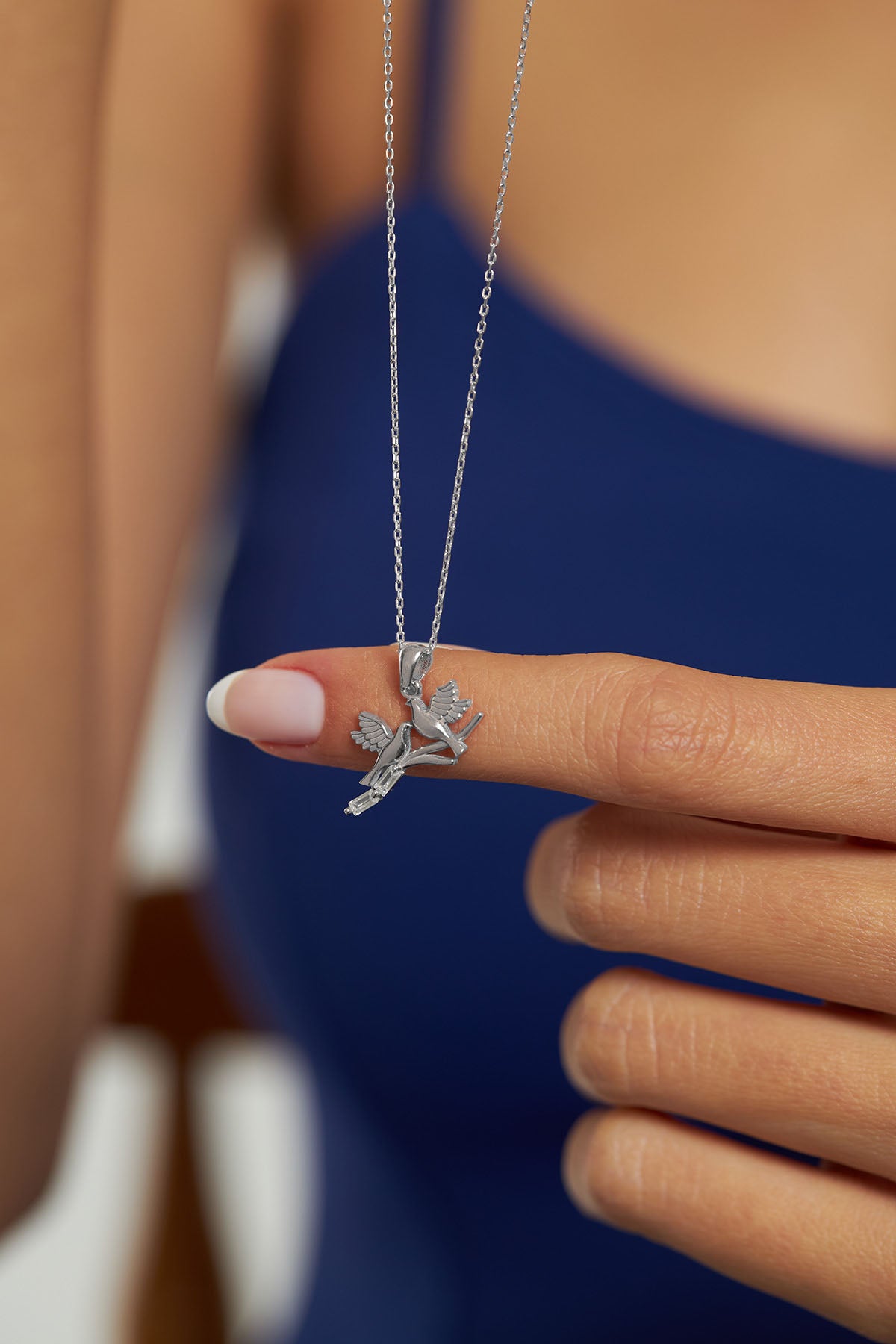 Love Birds Branch Necklace Baguette Zircon | 925 Silver