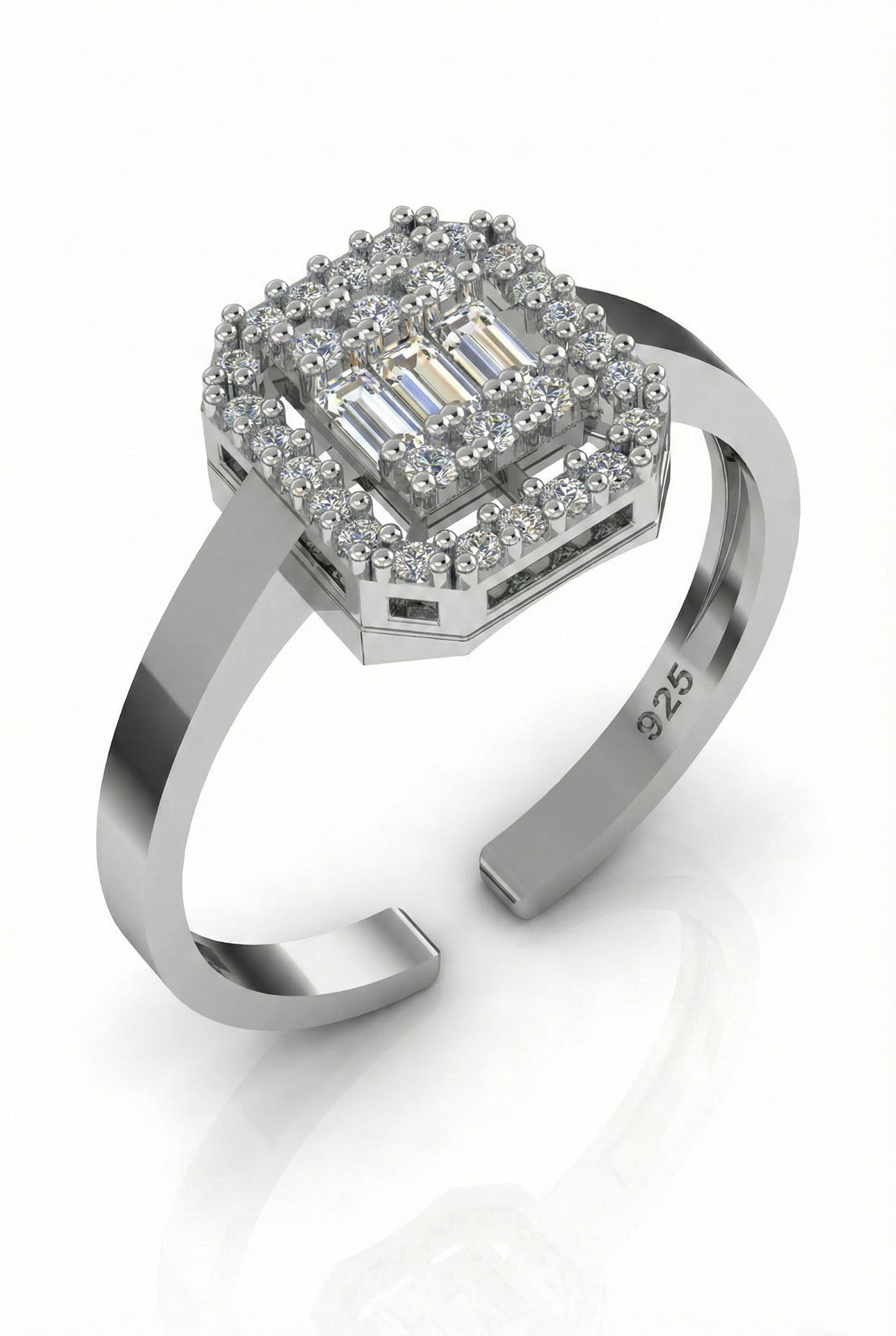CZ Row Baguette Ring Silver