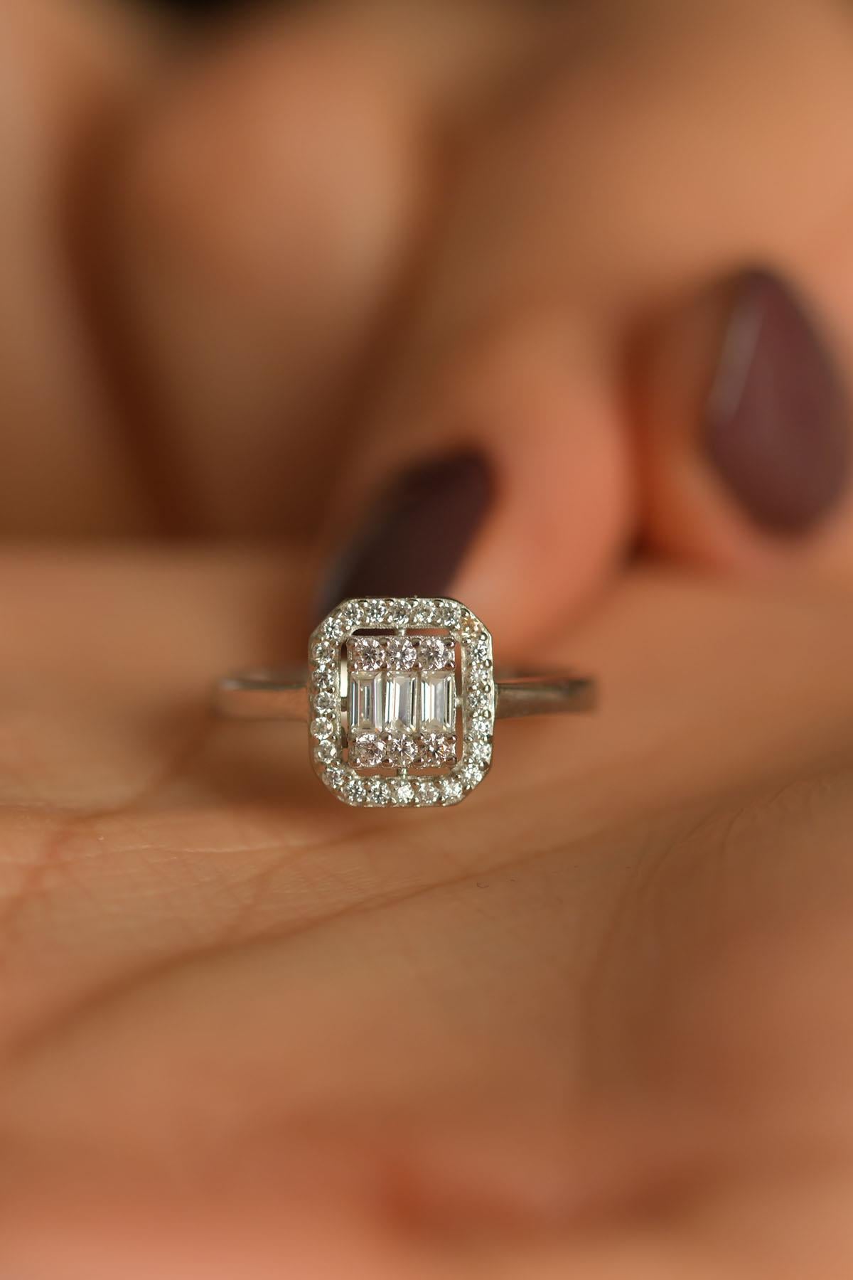 Rhodium 3-Row Baguette Zircon Adjustable Ring | 925 Silver