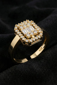 925 Sterling Silver Gold Plated 3 Row Adjustable Baguette Ring with Zircon Stones