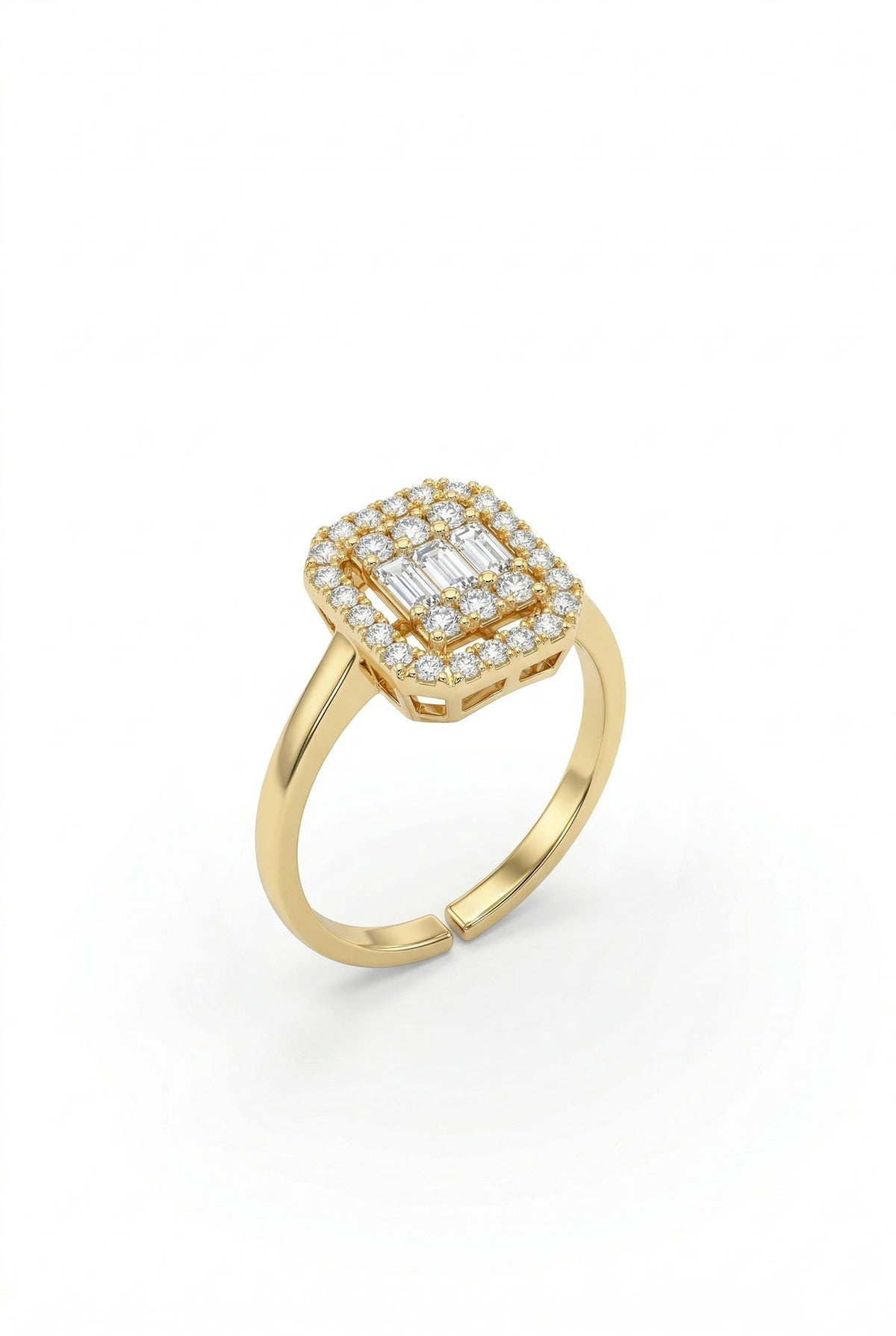 Gold 3-Row Baguette Zircon Adjustable Ring in 925 sterling silver - view 5