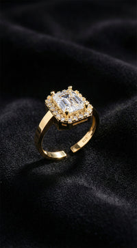 925 Sterling Silver Gold Plated Adjustable Baguette Zircon Ring