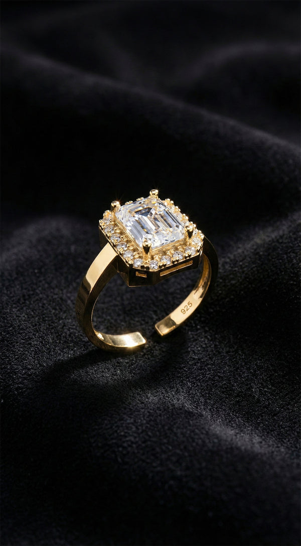 925 Sterling Silver Gold Plated Adjustable Baguette Zircon Ring