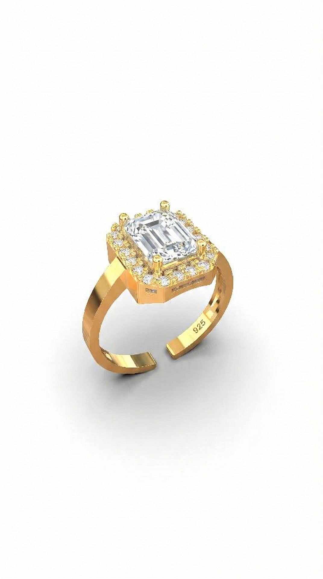 CZ Baguette Ring Gold Plated Silver