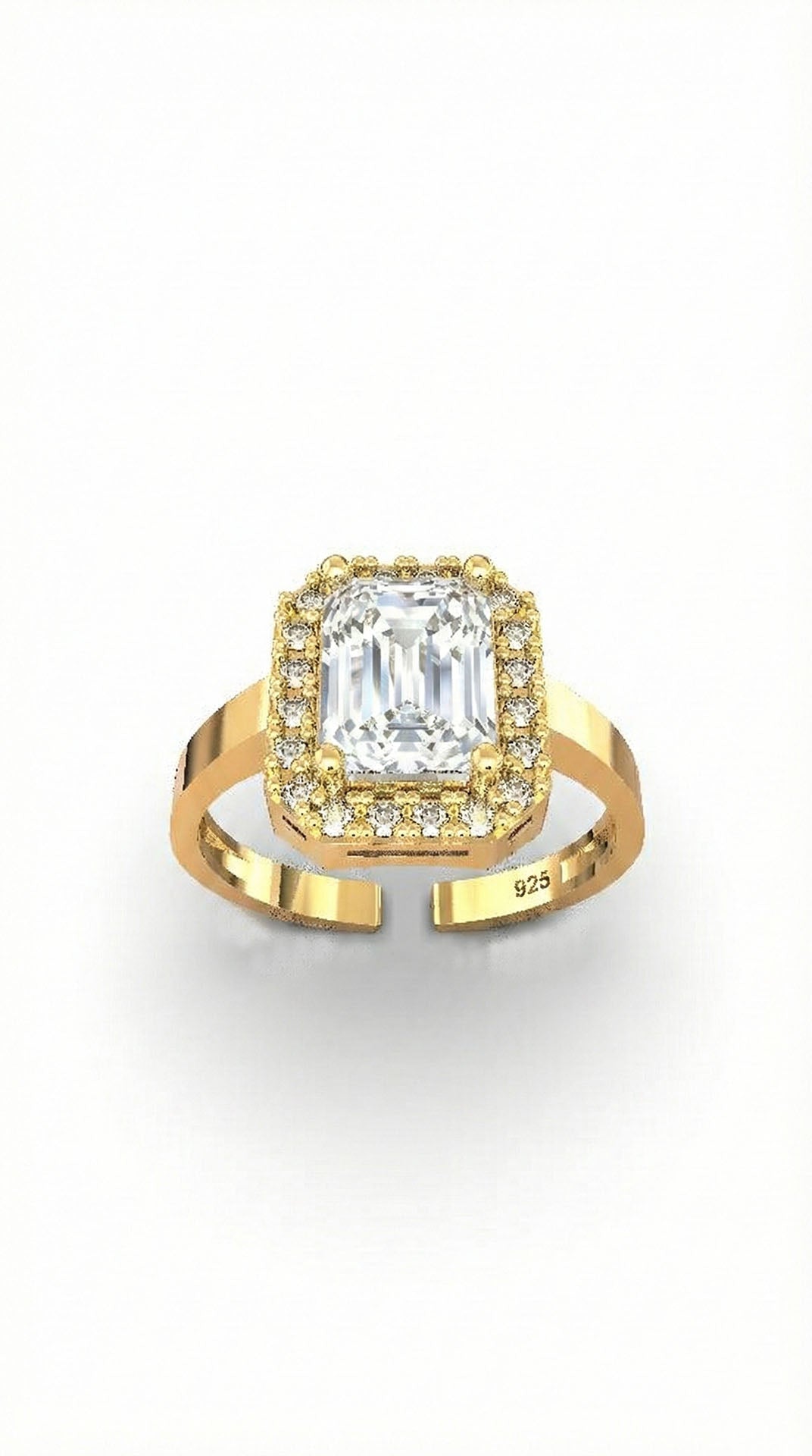 CZ Baguette Ring Gold Plated Silver