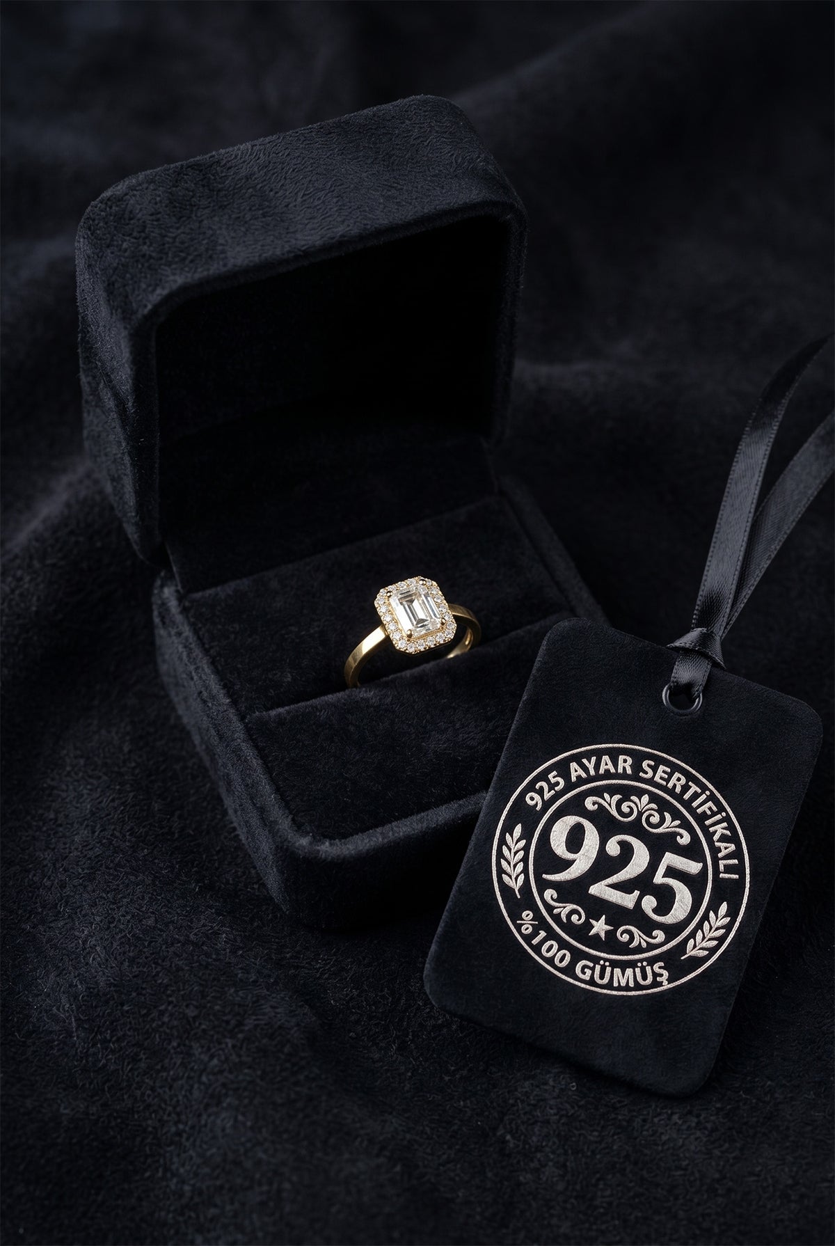 Verstellbarer Gold-Ring mit Solitär-Baguette-Zirkonia | 925er Silber